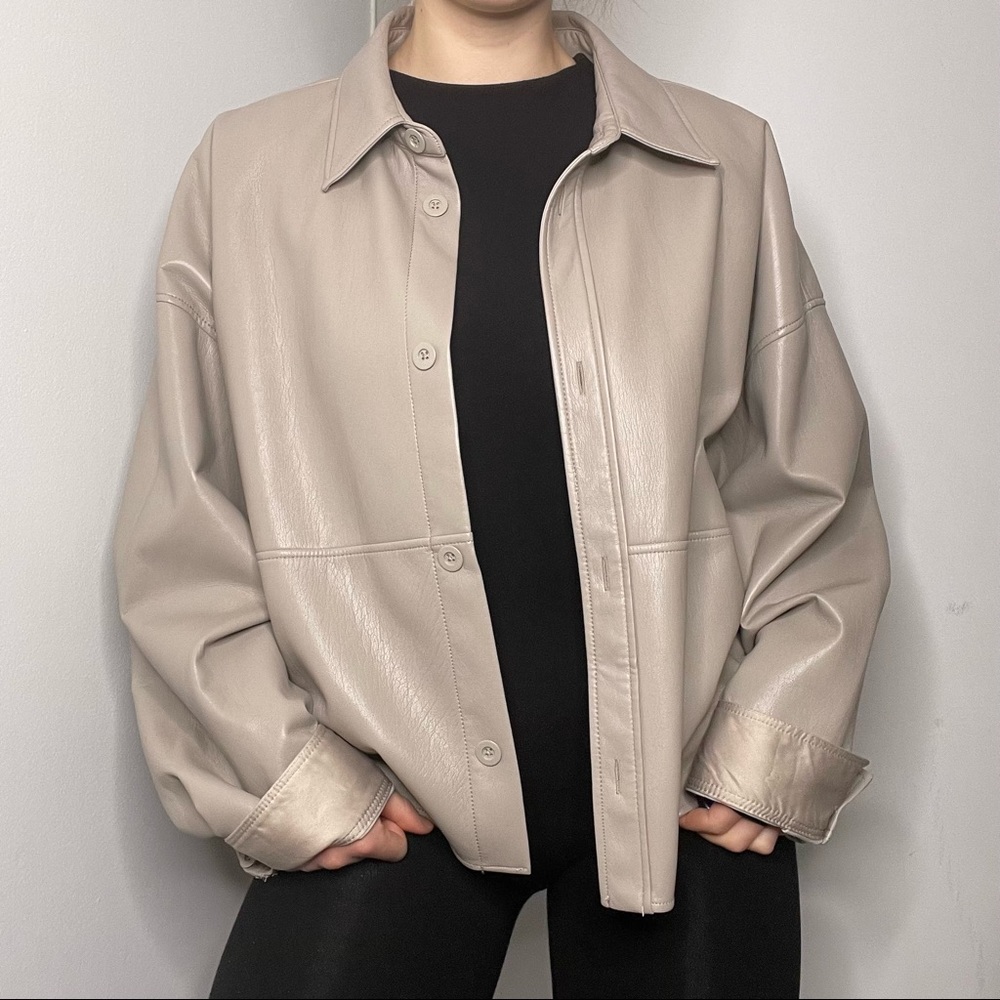 Babaton Pelli oversized leather button up shirt jacket